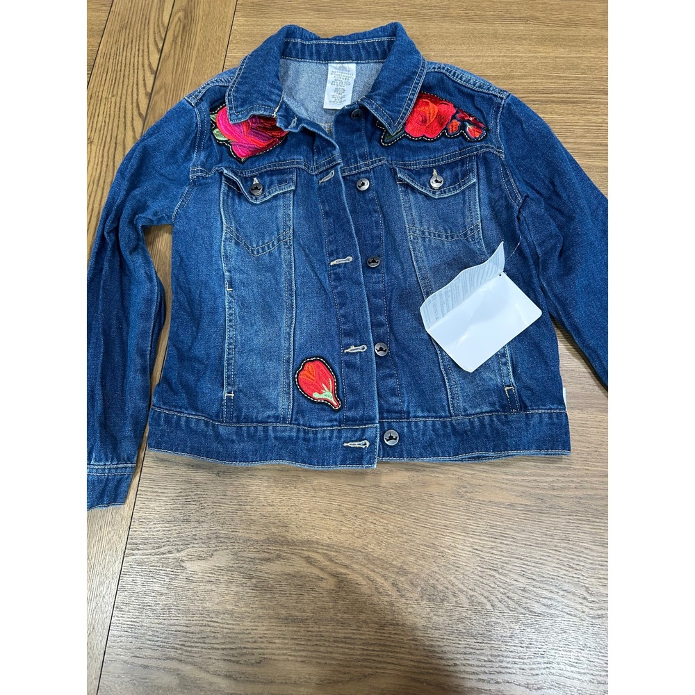 Disney ily 4EVER Girls Denim Jacket Size 9/10 Blue Rose Applique Button‎ Down